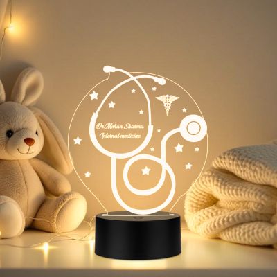 Personalized Stethoscope 3D Illusion LED Lamp  Unique Doctor Appreciation, Graduation & Birthday Gift for Doctor & Medical Student   Medical Desk Decor  Warm White Light